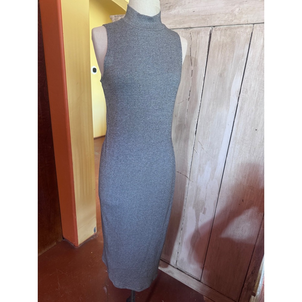 Gap Womens Grey Ribbed Mock Neck Sleeveless Bodycon Midi Dress Medium